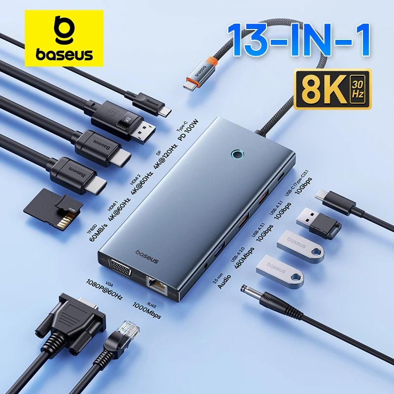 Baseus ƺ PC USB CŸ-HDMI ȣȯ  , 13-in-1 DP, 4K, 60Hz, 120Hz, RJ45, VGA , PD 100W, USB 3.0 2.0